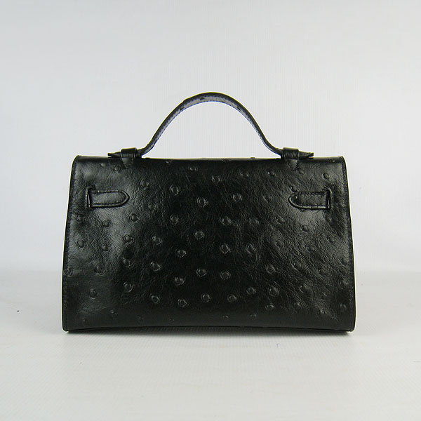 AAA Hermes Kelly 22 CM Ostrich Veins Handbag Black H008 On Sale - Click Image to Close